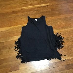 Fringed faux velvet tank/shirt